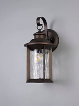Goodman Small Wall Lamp, 1 x E27, Antique Bronze/Clear Ripple Glass, IP54, 2yrs Warranty
