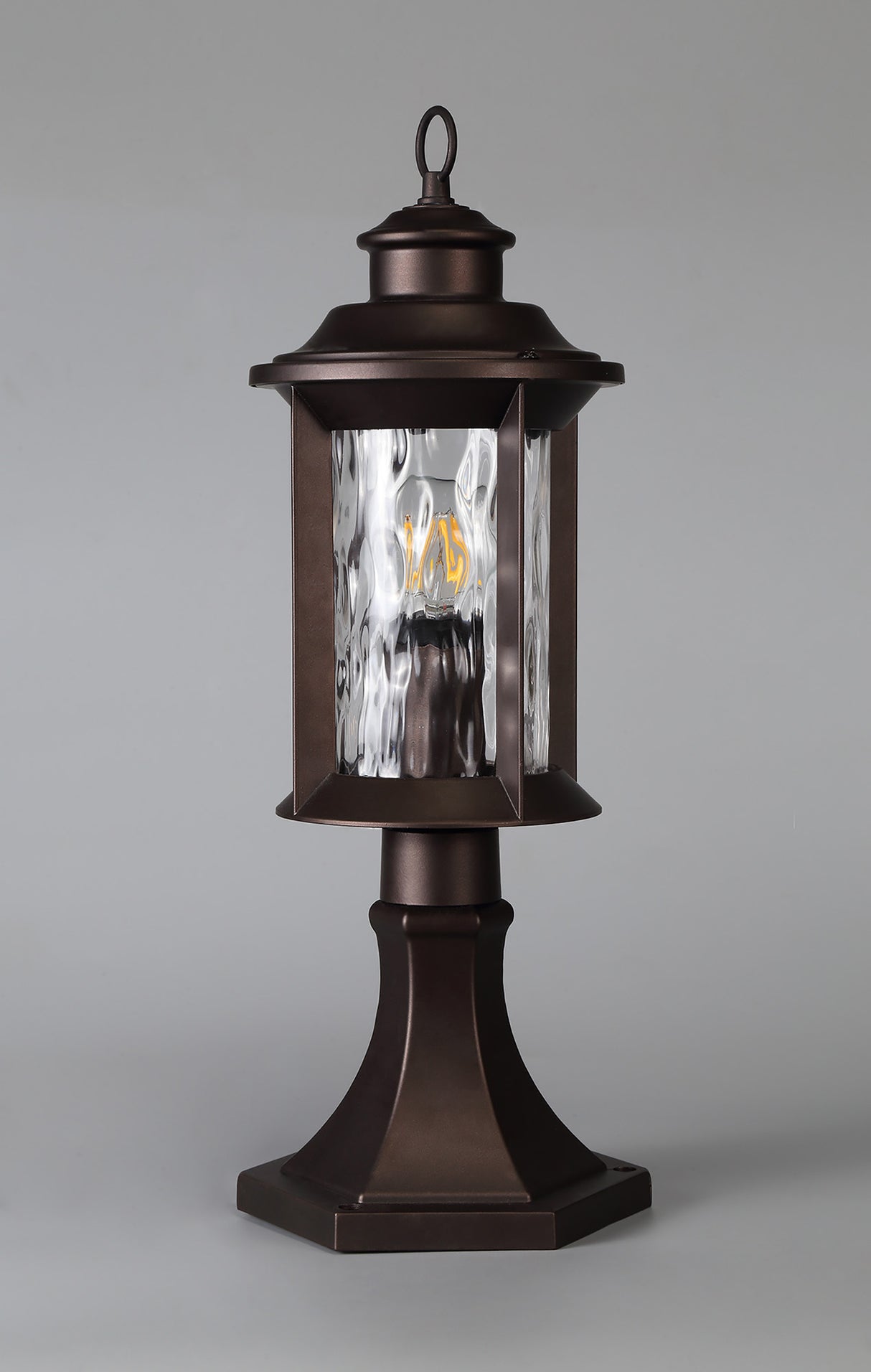 Goodman Pedestal Lamp, 1 x E27, Antique Bronze/Clear Ripple Glass, IP54, 2yrs Warranty