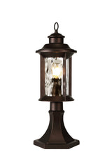 Goodman Pedestal Lamp, 1 x E27, Antique Bronze/Clear Ripple Glass, IP54, 2yrs Warranty