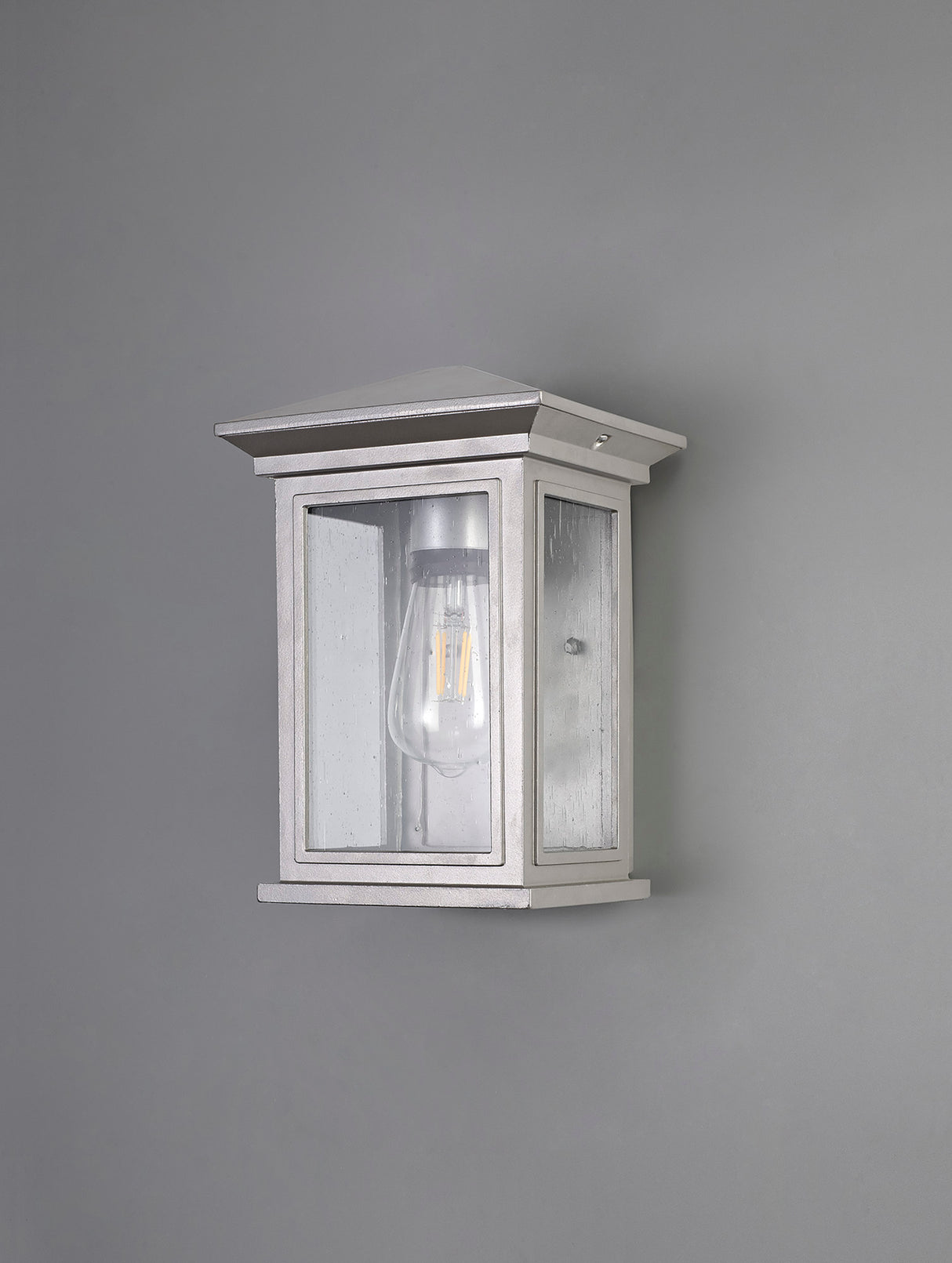 Latham Flush Wall Lamp, 1 x E27, IP54, Silver Grey/Clear Seeded Glass, 2yrs Warranty