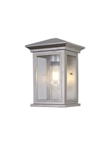 Latham Flush Wall Lamp, 1 x E27, IP54, Silver Grey/Clear Seeded Glass, 2yrs Warranty