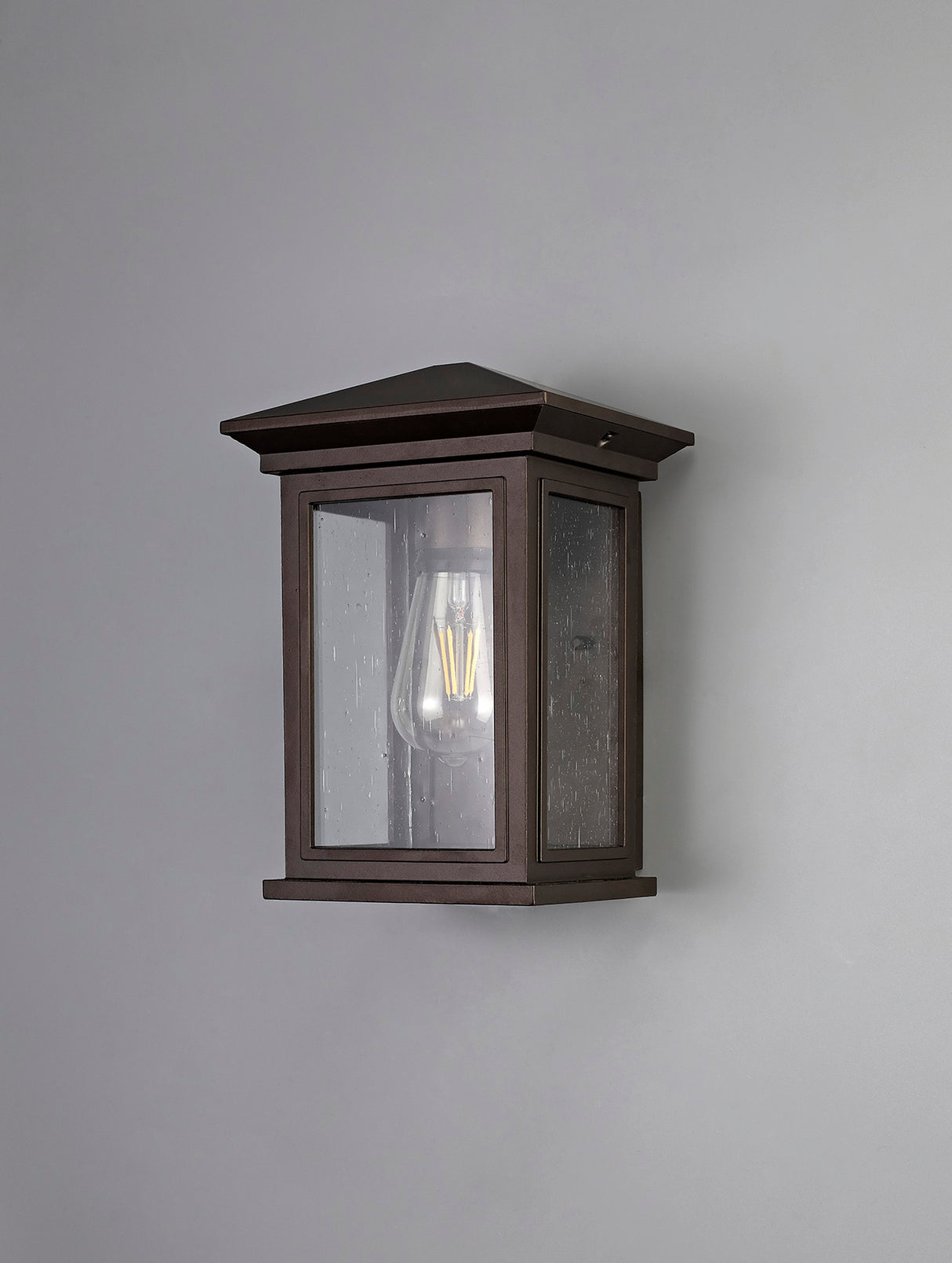 Latham Flush Wall Lamp, 1 x E27, IP54, Antique Bronze/Clear Seeded Glass, 2yrs Warranty