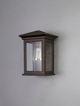 Latham Flush Wall Lamp, 1 x E27, IP54, Antique Bronze/Clear Seeded Glass, 2yrs Warranty