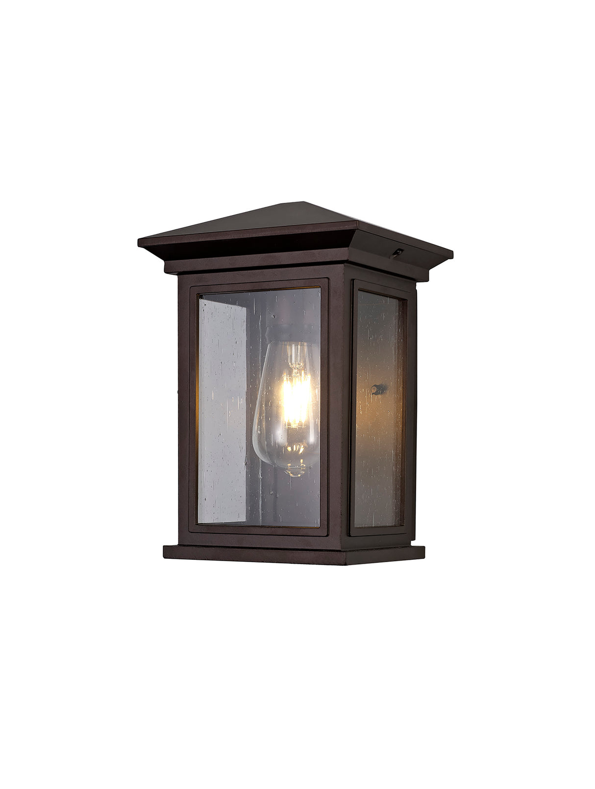 Latham Flush Wall Lamp, 1 x E27, IP54, Antique Bronze/Clear Seeded Glass, 2yrs Warranty