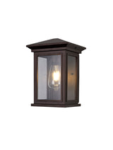 Latham Flush Wall Lamp, 1 x E27, IP54, Antique Bronze/Clear Seeded Glass, 2yrs Warranty