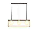 Heslop Linear Pendant, 3 Light Adjustable E14, Matt Black/Painted Gold