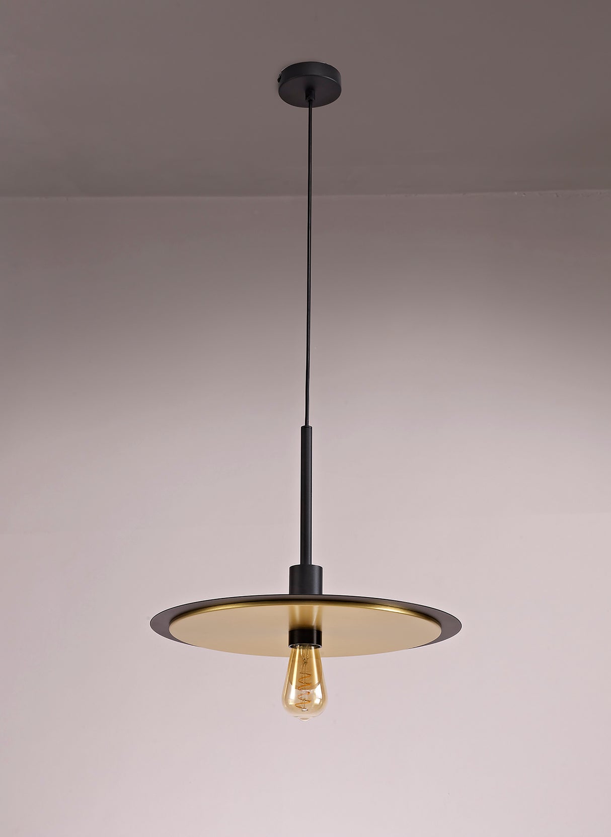 Watts Single 3 In1 Ceiling Flush, Semi Flush & Pendant Light, 1 Light Adjustable E27, Black/Gold