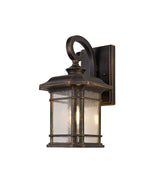 Chambers Small Wall Lamp, 1 x E27, Brushed Black Gold/Seeded Glass, IP54, 2yrs Warranty