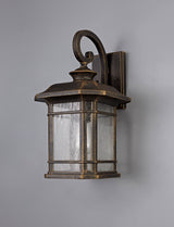 Chambers Large Wall Lamp, 1 x E27, Brushed Black Gold/Seeded Glass, IP54, 2yrs Warranty