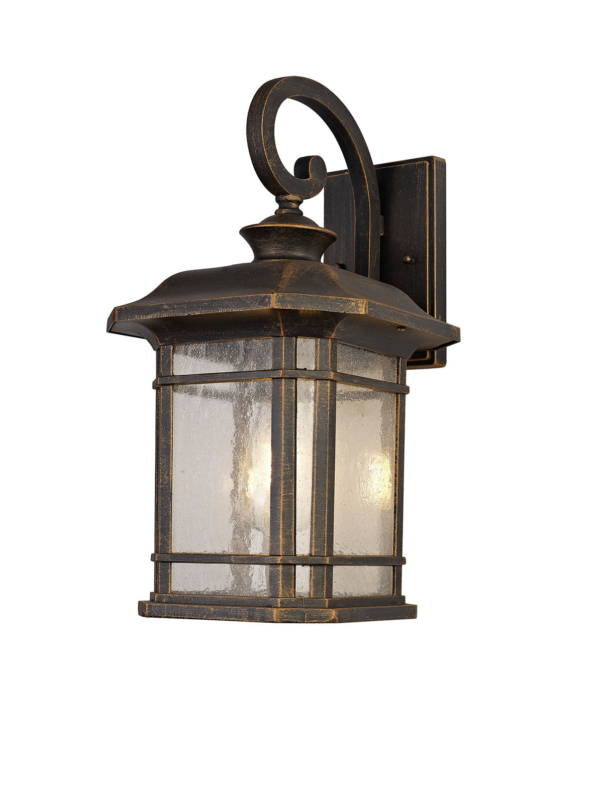 Chambers Large Wall Lamp, 1 x E27, Brushed Black Gold/Seeded Glass, IP54, 2yrs Warranty