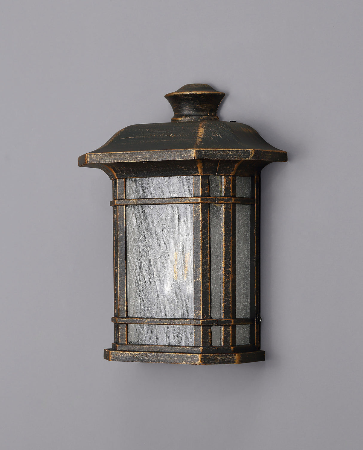 Chambers Half Wall Lamp, 1 x E27, Brushed Black Gold/Seeded Glass, IP54, 2yrs Warranty