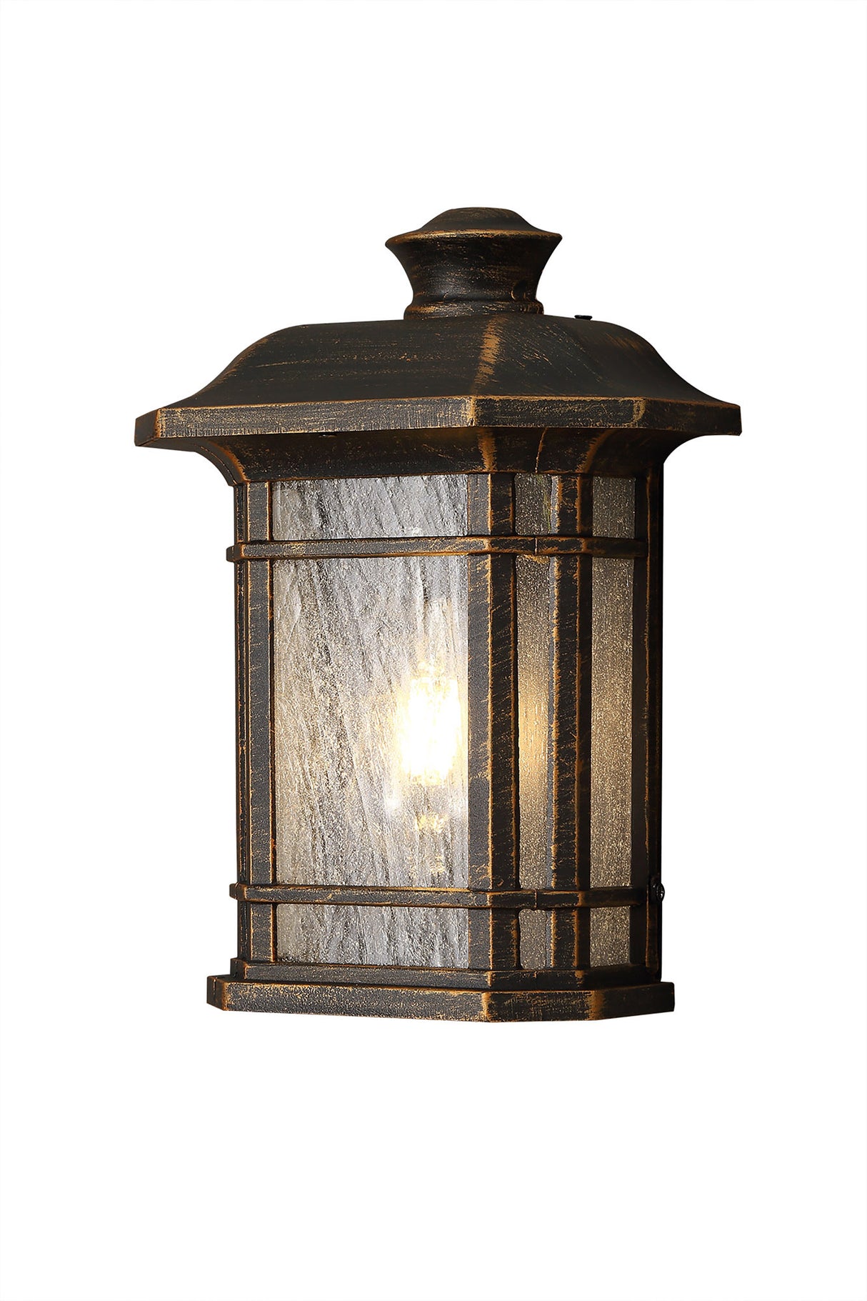 Chambers Half Wall Lamp, 1 x E27, Brushed Black Gold/Seeded Glass, IP54, 2yrs Warranty