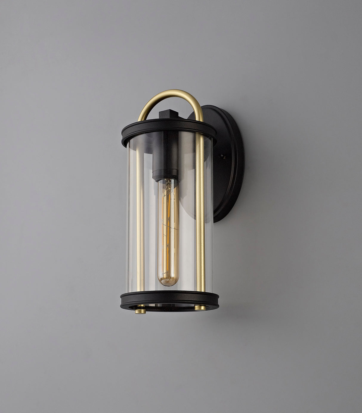 Hawke Small Wall Lamp, 1 x E27, Black & Gold/Clear Glass, IP54, 2yrs Warranty