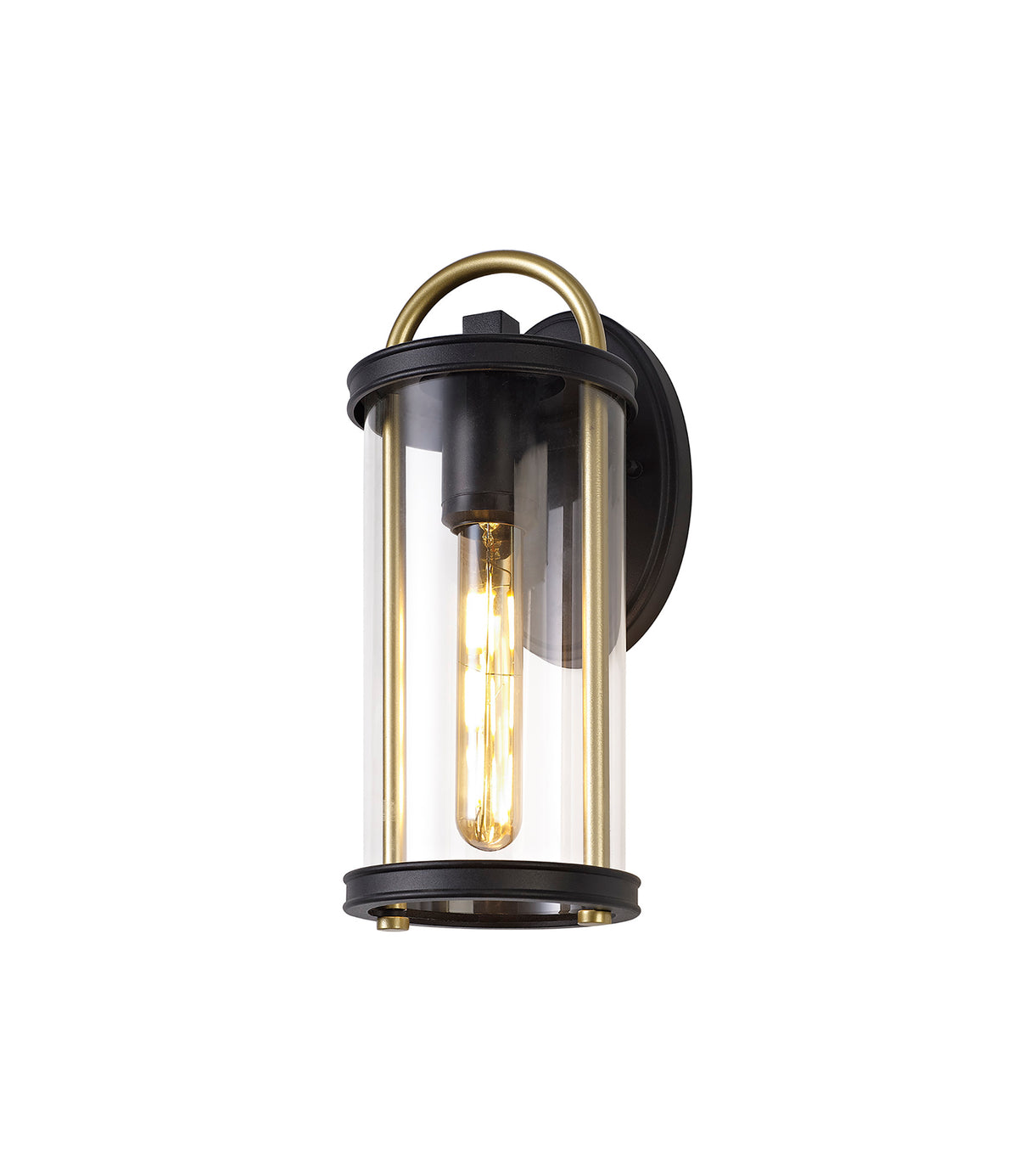Hawke Small Wall Lamp, 1 x E27, Black & Gold/Clear Glass, IP54, 2yrs Warranty