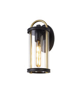 Hawke Small Wall Lamp, 1 x E27, Black & Gold/Clear Glass, IP54, 2yrs Warranty