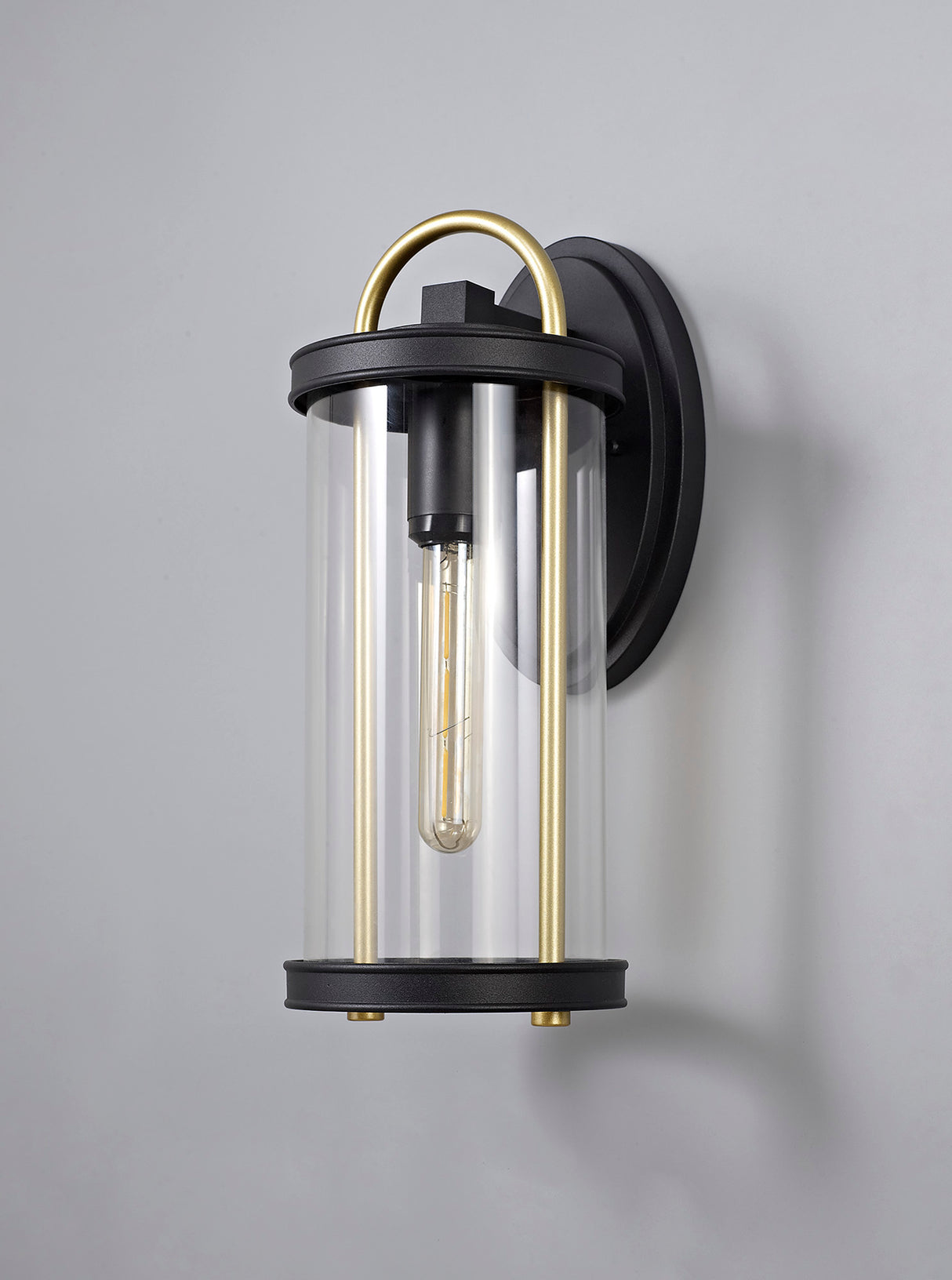 Hawke Large Wall Lamp, 1 x E27, Black & Gold/Clear Glass, IP54, 2yrs Warranty