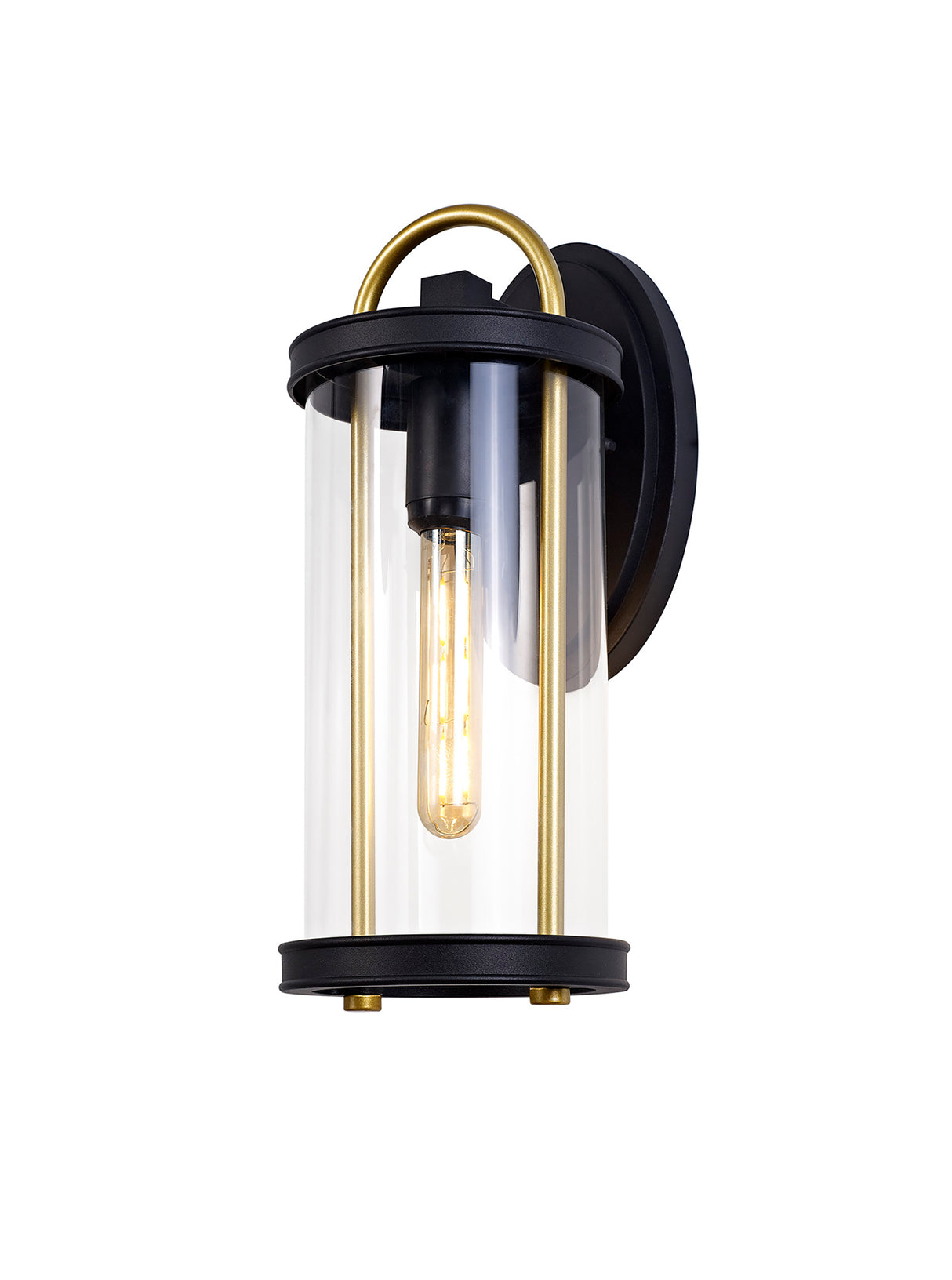 Hawke Large Wall Lamp, 1 x E27, Black & Gold/Clear Glass, IP54, 2yrs Warranty