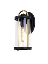 Hawke Large Wall Lamp, 1 x E27, Black & Gold/Clear Glass, IP54, 2yrs Warranty