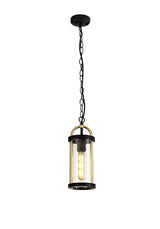Hawke Pendant, 1 x E27, Black & Gold/Clear Glass, IP54, 2yrs Warranty