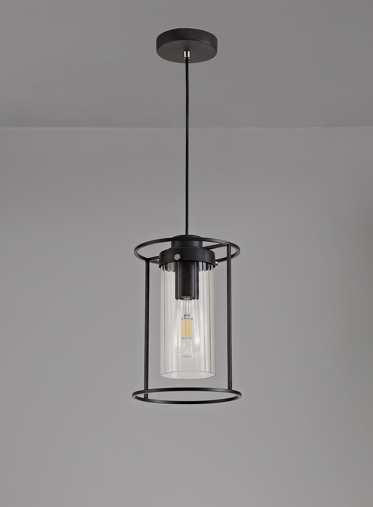 Swinburne Single Pendant, 1 Light E27, Black/Clear Glass