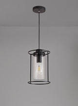 Swinburne Single Pendant, 1 Light E27, Black/Clear Glass