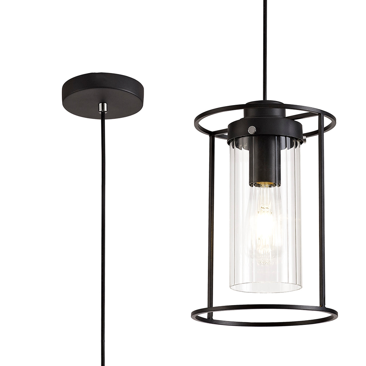 Swinburne Single Pendant, 1 Light E27, Black/Clear Glass