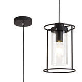 Swinburne Single Pendant, 1 Light E27, Black/Clear Glass