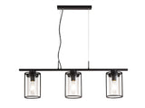Swinburne Linear Pendant, 3 Light E27, Black/Clear Glass
