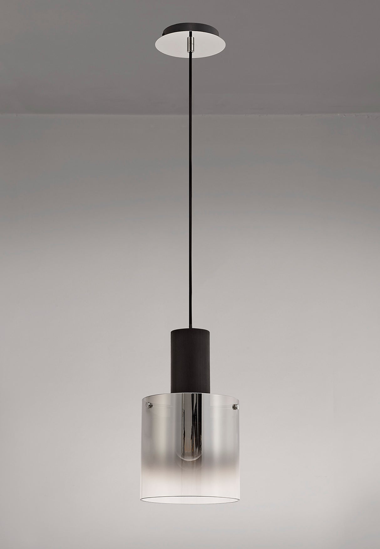 Chisholm Single Pendant, 1 Light Adjustable E27, Black/Smoke Fade Glass