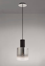Chisholm Single Pendant, 1 Light Adjustable E27, Black/Smoke Fade Glass