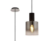 Chisholm Single Pendant, 1 Light Adjustable E27, Black/Smoke Fade Glass