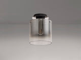 Chisholm Round Ceiling Flush, 1 Light Flush Fitting E27, Black/Smoke Fade Glass