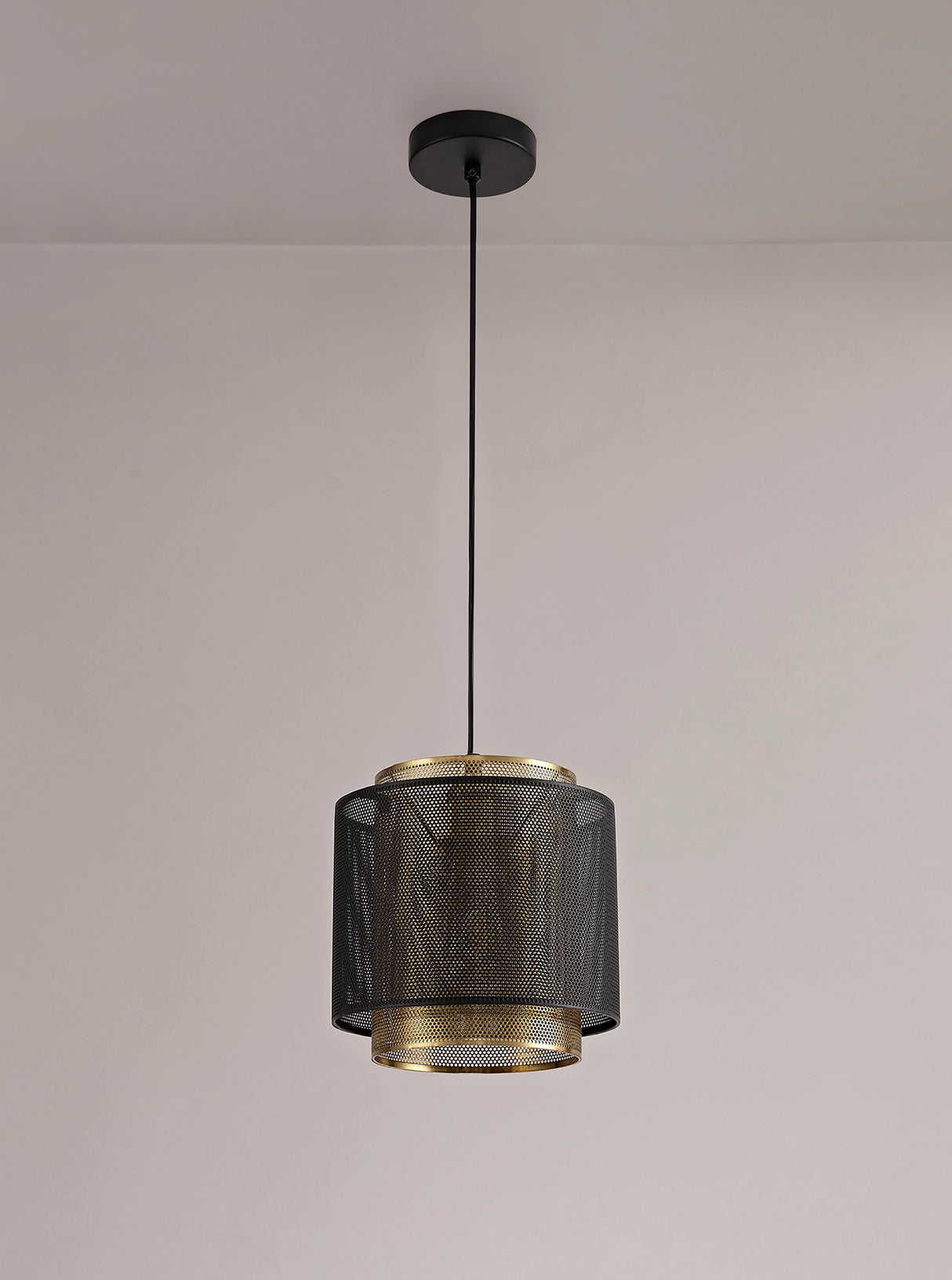 Marangoni Single Small Pendant, 1 Light Adjustable E27, Matt Black/Satin Gold