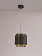 Marangoni Single Small Pendant, 1 Light Adjustable E27, Matt Black/Satin Gold