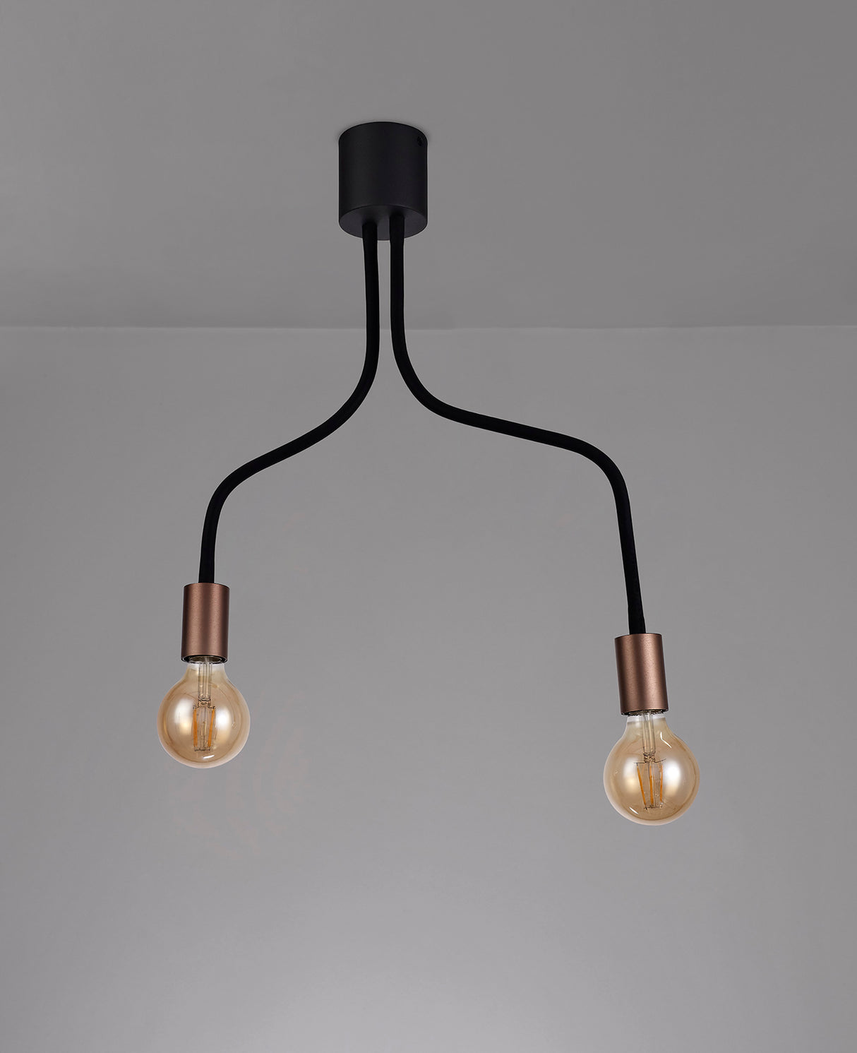 Hawkes Flexible Ceiling 2 Light E27, Satin Black/Brushed Copper