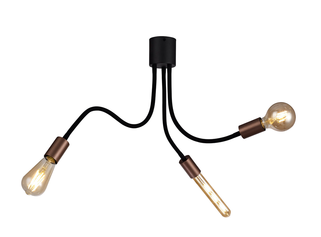 Hawkes Flexible Ceiling 3 Light E27, Satin Black/Brushed Copper