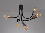 Hawkes Flexible Ceiling 5 Light E27, Satin Black/Brushed Copper