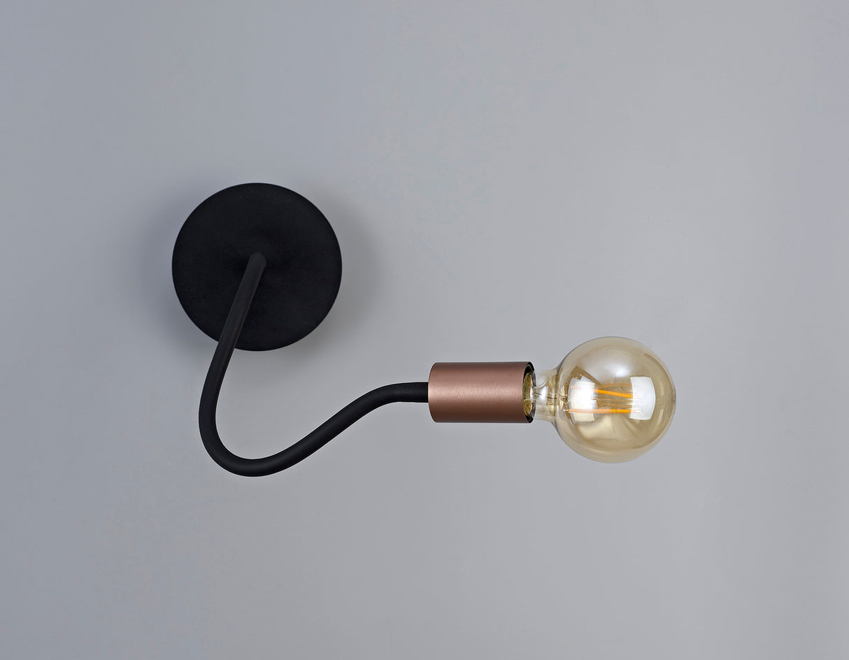 Hawkes Flexible Switched Wall Lamp, 1 Light E27, Satin Black/Brushed Copper