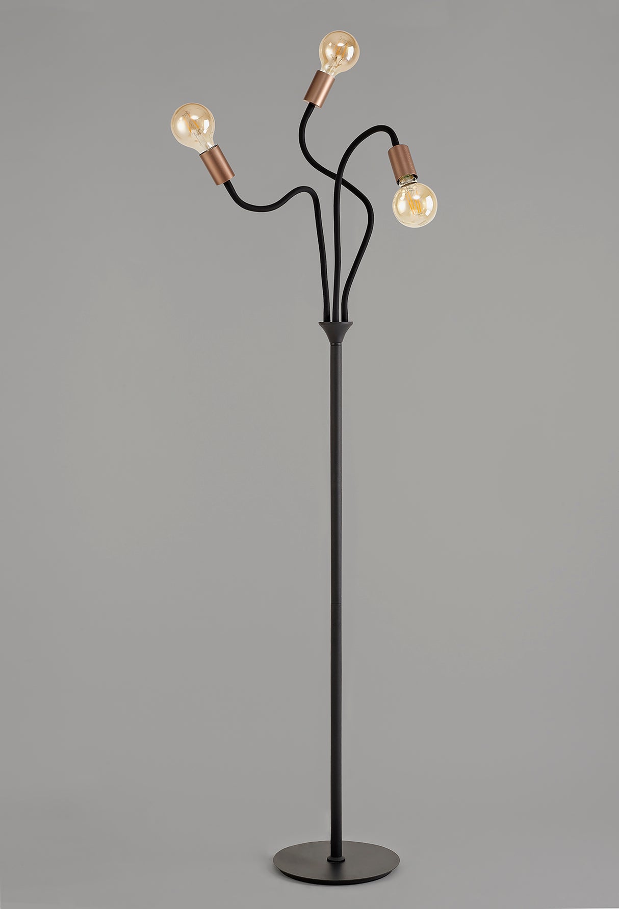 Hawkes Flexible Floor Lamp, 3 Light E27, Satin Black/Brushed Copper