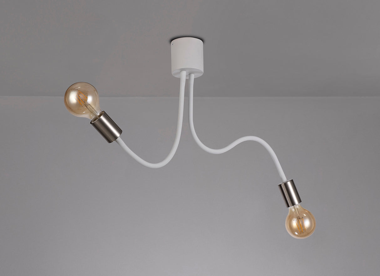Hawkes Flexible Ceiling 2 Light E27 Satin White/Satin Nickel