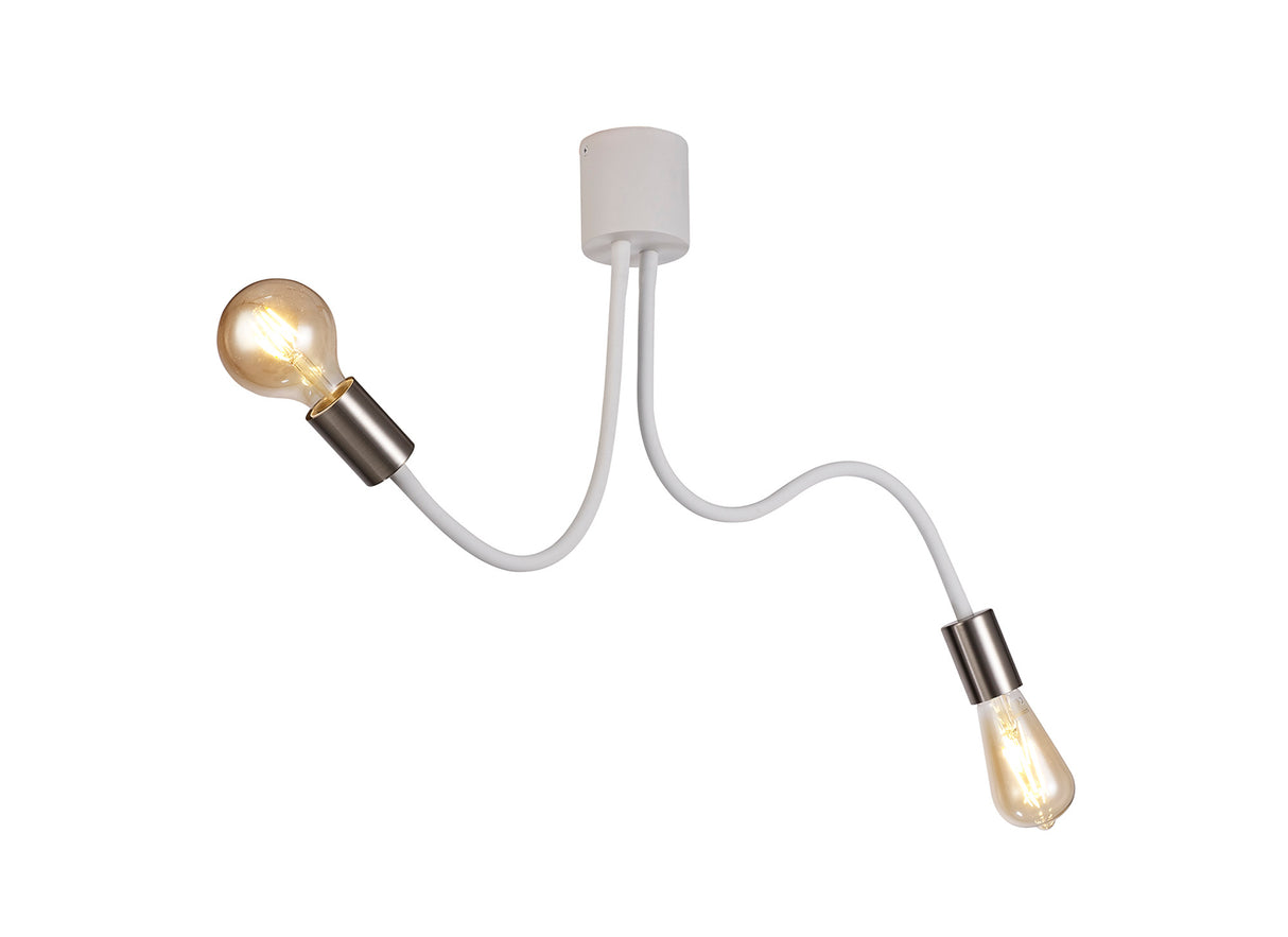 Hawkes Flexible Ceiling 2 Light E27 Satin White/Satin Nickel
