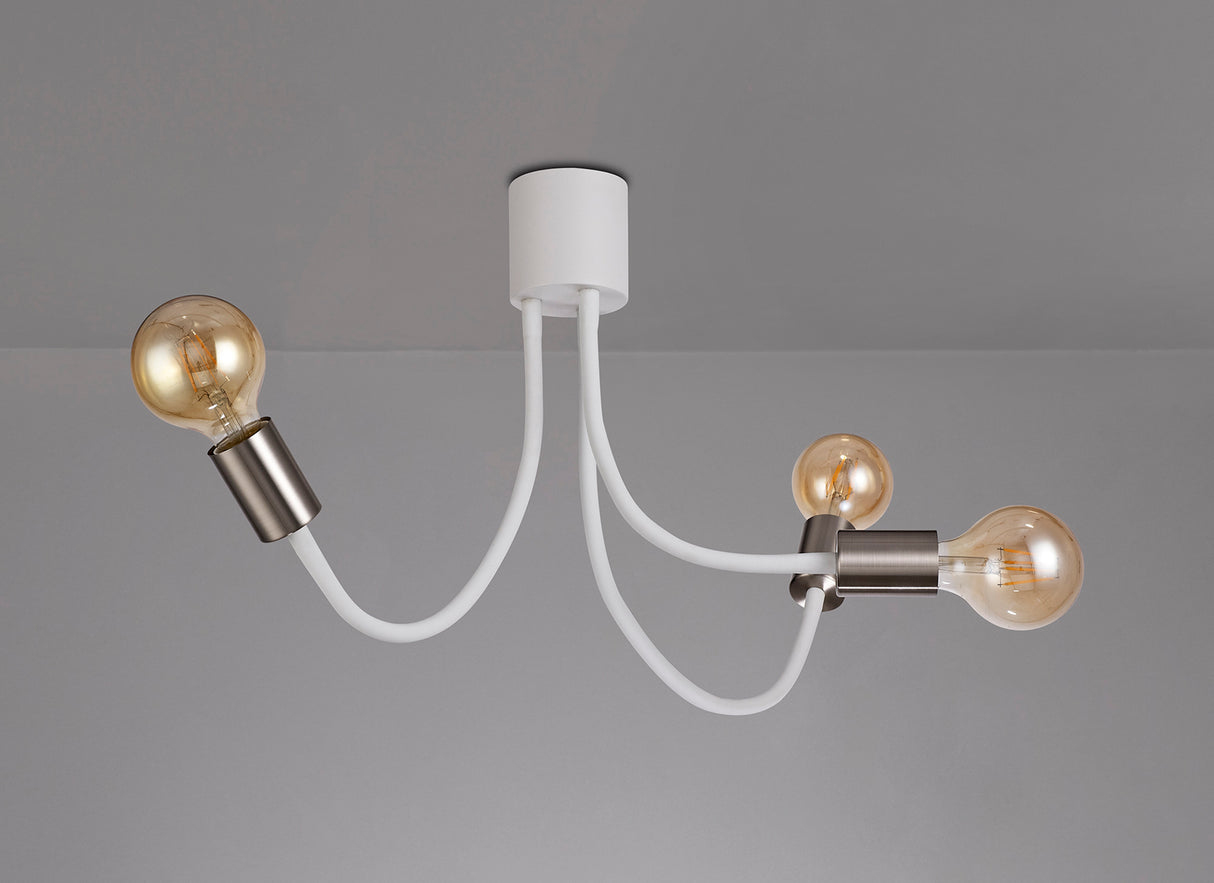 Hawkes Flexible Ceiling 3 Light E27 Satin White/Satin Nickel