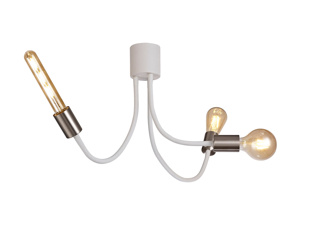 Hawkes Flexible Ceiling 3 Light E27 Satin White/Satin Nickel