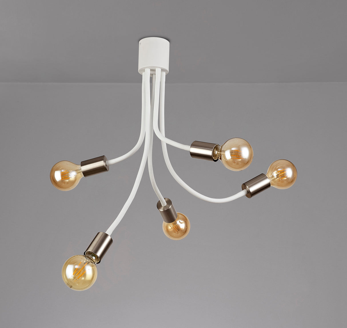 Hawkes Flexible Ceiling 5 Light E27 Satin White/Satin Nickel