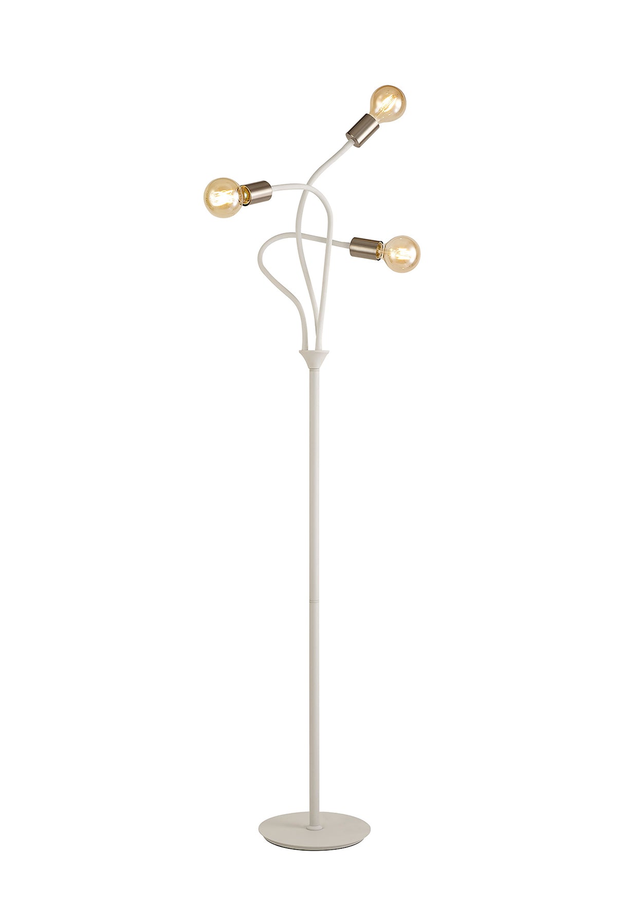 Hawkes Flexible Floor Lamp, 3 Light E27 Satin White/Satin Nickel