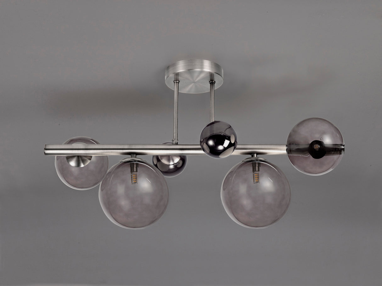 Suggett Semi Flush Ceiling Light, 4 x G9, Polished Chrome, Smoked Glass