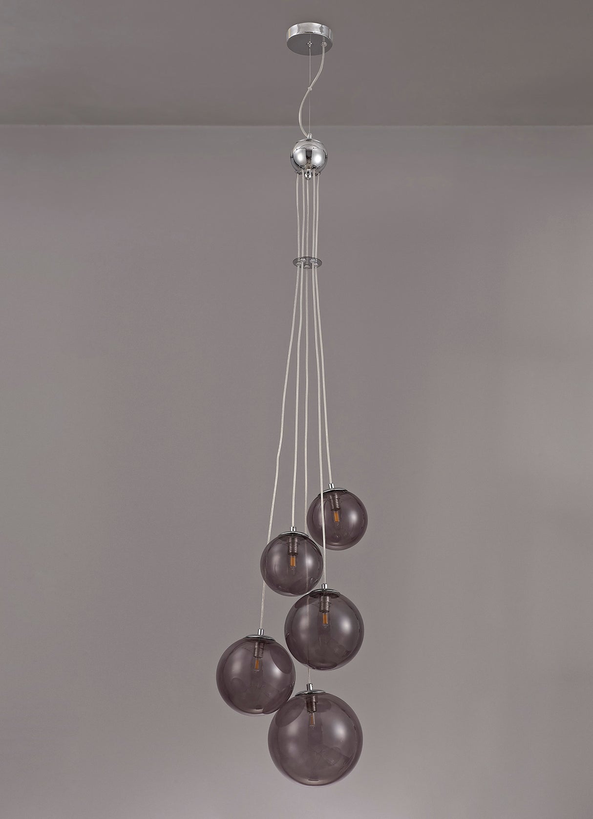 Suggett Pendant, 5 x G9, Polished Chrome/Smoked Glass