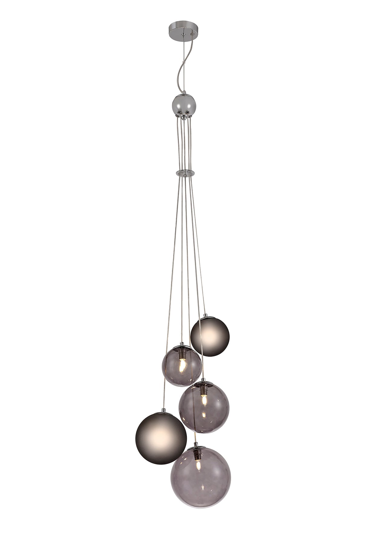 Suggett Pendant, 5 x G9, Polished Chrome/Smoked Glass