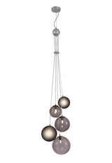 Suggett Pendant, 5 x G9, Polished Chrome/Smoked Glass