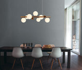 Suggett Linear Pendant , 7 x G9, Antique Copper, Opal & Copper Glass